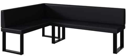 MEBLINI Eckbank für Esszimmer - Küchenbank - Essecke - Sitzecke Küche - Toni - U-Beine 142x196x87cm Links - Schwarz Kunstleder