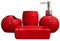 CAKEEYUM 4 pièces Ensemble de Salle de Bain Rouge, Accessoires Salle Bain en céramique Rouge Comprenant Un Porte-Brosse à Dents, Un gobelet, Distributeur Lotion, Porte-Savon pour décoration