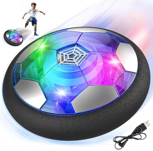 Buoeuik Ballon de Foot Enfant, Air Power Football Jouet Garçon 3 4 5 6 7 8 9 Ans Ballon Aeroglisseur Rechargeable avec Lumière LED Hover Soccer Cadeau Anniversaire Noël Aire de Jeu Intérieur Extérieur