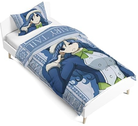 Zhongkaihua Fairy Tail Bettwäsche-Set für Kinder, Einzelbett-Set, 2-teilig, 135 x 200 cm, Feenschwanz-Merch, Cartoon-Bettdecke und Kissenbezug, Bett-Set, Schlafzimmer, Heimdekoration