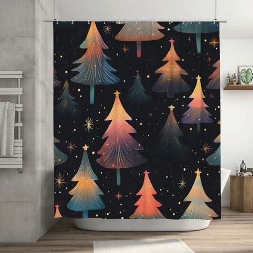 Mexpekil Rideau de douche imperméable en polyester avec 12 crochets en plastique Motif arbre de Noël magique 183 x 183 cm