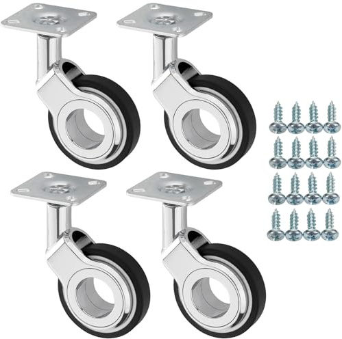 SOTECH 4 Stück Möbelrollen BERLIN Ø 60 mm chrom/schwarz ohne Bremse | inkl. Schraubenset Belastbarkeit bis 240 kg (60 kg pro Transportrolle)