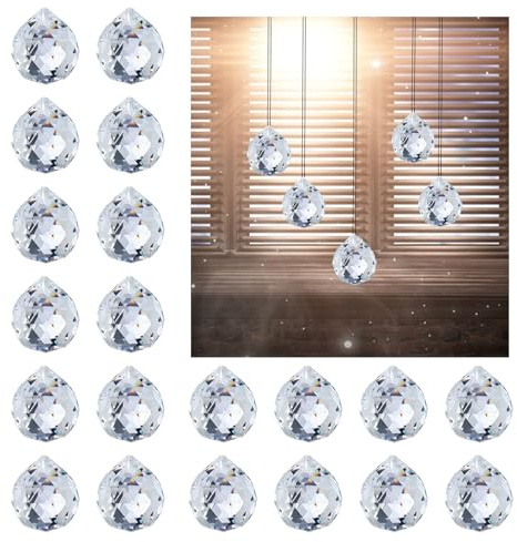 Kristalle zum Aufhängen, 20 Stück Sonnenfänger Kristall, 20mm Prisma Kristall Hängend Glasprisma, Kristallkugel Prisma für Kronleuchter Anhänger, Fenster, Garten, Hochzeit Dekor