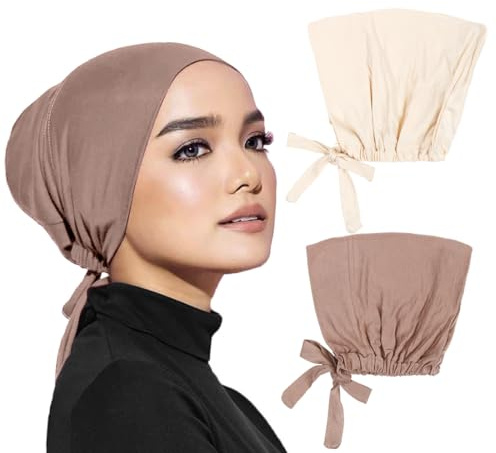 2 Stück Hijab Kopftuch Damen,Hijab Undercap,Islamische Muslimische Kopftücher für Damen,Christliches Kopftuch,Frauen Jijab Undercap mit Tie Back Closure,Kopfbedeckung Chemo