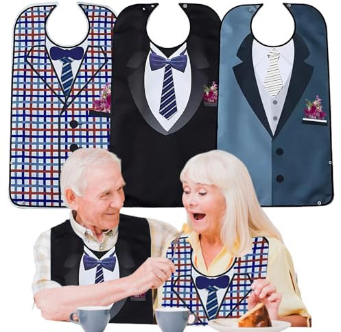 HOVCEH 3 Stück Lätzchen für Erwachsene mit Auffangschale - Abwaschbarer Schlabberlatz, Kleidungsschutz für Senioren und Männer