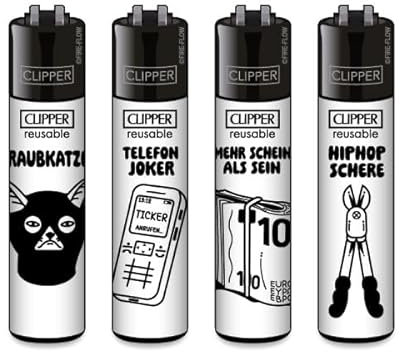 Clipper Feuerzeuge Junkie Tattoo (4er Set), Neue Motive 2025