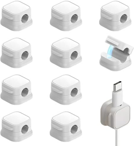 JEYORZY 10 PCS Clip de Cable Ajustable Organizador Cables Magnético Cable Management, Clips Cables Adhesivos, para Escritorio, Mesitas de Noche, Cables de Carga, HDMI, USB, Cable de Audio, Blanco