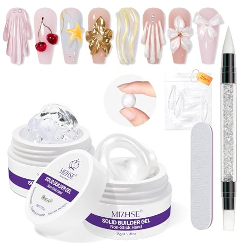 MIZHSE Clear und Pearl Weiß 3D Gel Nail Art, Fester Builder Gel, Nagelkleber für Tips Nail Extension Glue, 3D Nagelskulptur Gels UV, Nagelverlängerung und Modelliergel Non Stick 15g 2er Pack