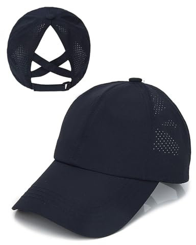 JUKOTA Pferdeschwanz Baseballkappe Damen Sommer Einstellbare Schnell trocknende Masche Atmungsaktiv Baseballmütze Unisex Criss Cross Hüte Sport Mütze - Tibetanisches blau