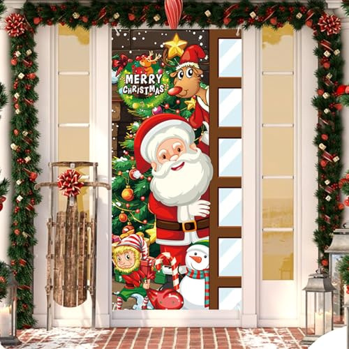 yivom Forro de Puerta Navidad, 185 x 90cm Decoración de Cubierta de Puerta de Navidad, Decoracion Navidad Puerta Cubierta, Funda Puerta Navidad para Exterior y Interior-Alce