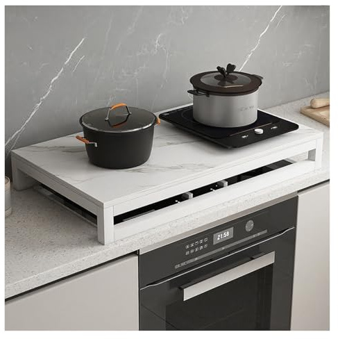 WAHHWF Stone-effect Gas Hob Cover, Double-burner Induction Stove Stand, Kitchen Worktop Top Cover Shelf for All Types of Gas Or Electric Hobs(White)