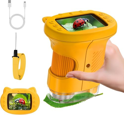 Digitales Mikroskop für Kinder, 1000X 4K Tragbares Taschenmikroskop mit 2.0 IPS Bildschirm & 8 LED, USB-Aufladbar, Handy Digital Mikroskop für Garten, Wald & Experimente, Geschenke für 4-12 Jährige