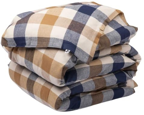 Housse de couette 240x220cm en flanelle de coton à carreaux beige - BASTIEN