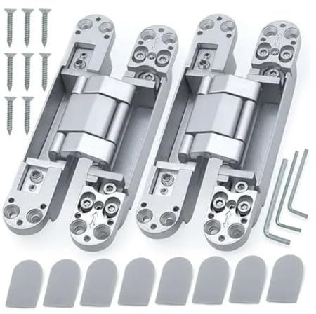 Unsichtbare Scharniere für Flügeltüren 2 STÜCKE 40/80 KG Gewicht Tür 180 Grad Öffnung Einstellbare Versteckte Scharnier Flügel Innen Tor Unsichtbare(2PCS 40KG-silver)