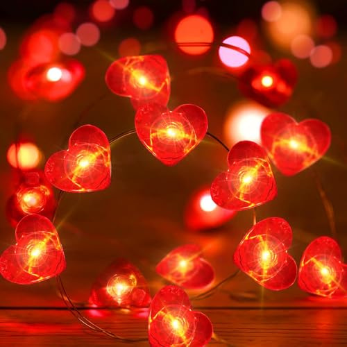 Mavouri Valentinstag Herz Lichterkette mit Timer, 3M 30 LED Lichterkette Herzen, Rot Herzförmige Lichterketten Batterie, Herzen Lichterketten für Valentinstag Deko, Hochzeit, Deko Mädchenzimmer