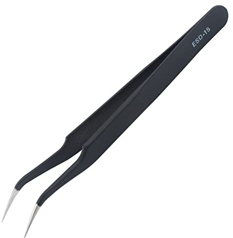 Ultrapräzise, antistatische Edelstahl-Pinzette mit feiner Spitze, gebogen, ESD-15 für Handy-Motherboard-Reparaturwerkzeug