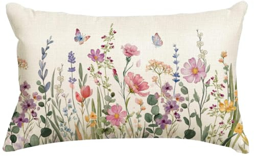 RABUSOFA Blumenwiesen Kissenbezug 30x50 Frühling Blumen | Wohnzimmer Decorations Indoor Landhausstil Sommer Deko Outdoor Kissen für Sofa Dekorativer