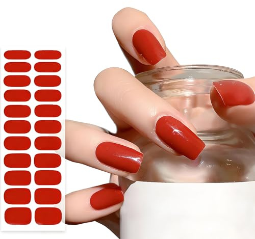 Rllhomr Gel Nail Wraps (True Red) - 22 Semi Cured Gel Nail Strips, Gel Nail Stickers for Instant Manicure, No UV Lamp, Easy to Apply & Remove Nails Art Accessories