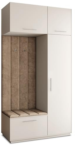Masseno Flugarderoben Set Rema, Kleiderschrank-Set mit Sitzbank, Garderobenschrank Flur mit 5 Regalböden, Kaschmir