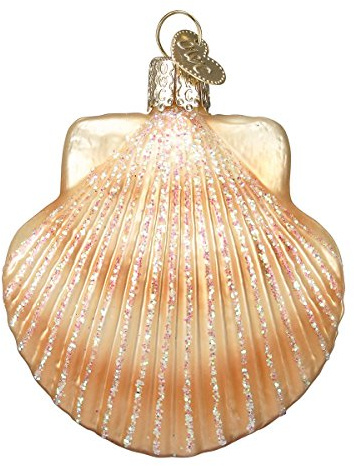 Old World Christmas Scallop Shell Glass Blown Ornament for Christmas Tree, Handcrafted Holiday Decoration, Seashell Collection