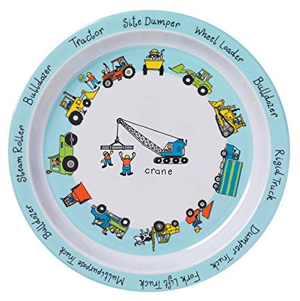 Tyrrell Katz Kids Trucks Printed Plate in Blue Melamine - Dishwasher Safe Children's Outdoor Dining Everyday Tableware - 21.5 cm