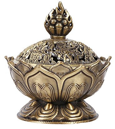 Yosoo Chinese Zinc Alloy Incense Burner And Porcelain Decoration Charcoal Incense Holder, Bronze