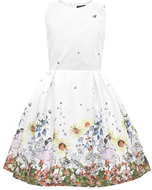 BlackButterfly Enfants Robe de Fille Années 50 Vintage Flora 'Kira' (Blanc, 7-8 Ans)