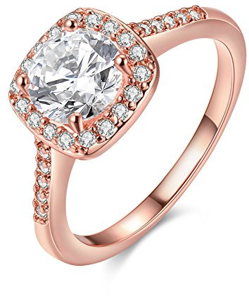 Uloveido Anelli di fidanzamento in cristallo CZ placcato oro rosa da donna Anelli di promessa per lei (oro rosa, misura 20) KR002