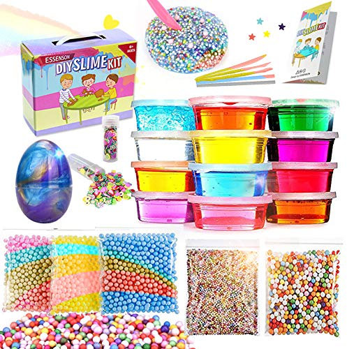 Kit di melma fai da te - Giocattoli per bambini, melma fai da te con 12 colori di melma di cristallo, melma d'uovo, palline di schiuma