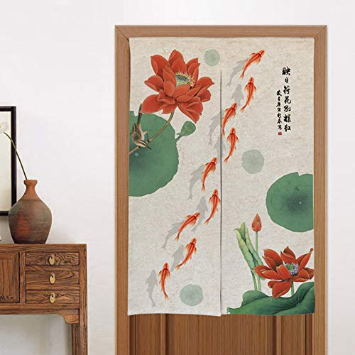 Be&xn Chinese lotus and fish landscape Doorway curtain Cotton linen Tapestry Japanese noren Fly door curtain blind-C 80x140cm(31x55inch)