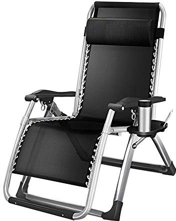 Bseack Deckchairs,Multifunktionsfach Einteiliges Gestängesperre 170 ° Abgewinkelt Verstellbare Rückenlehne 52 cm Erweiterter Stuhl Garten Outdoor Tragfähigkeit: 330 Lbs (Farbe : Schwarz)