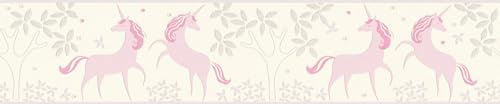 A.S. Création Boys & Girls 6 Borders with Unicorns Unicorn 5.00 m x 0.13 m Grey Pink White Made in Germany 369901 36990-1
