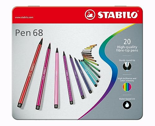STABILO - Premium-Filzstift - Pen 68-20er Metalletui - mit 20 verschiedenen Farben