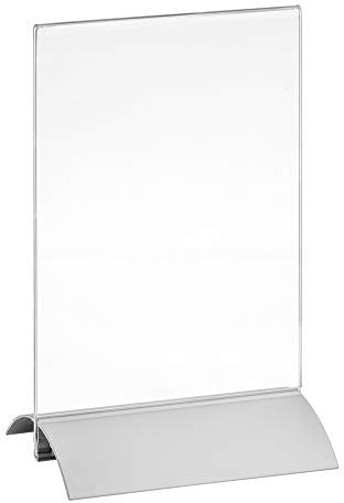 Tischaufsteller DIN A6 Hoch mit Aluminiumfuß doppelseitig/Werbeaufsteller/T-Aufsteller/Tischständer/Gastronomie/Tischständer/Acrylglas - Zeigis®