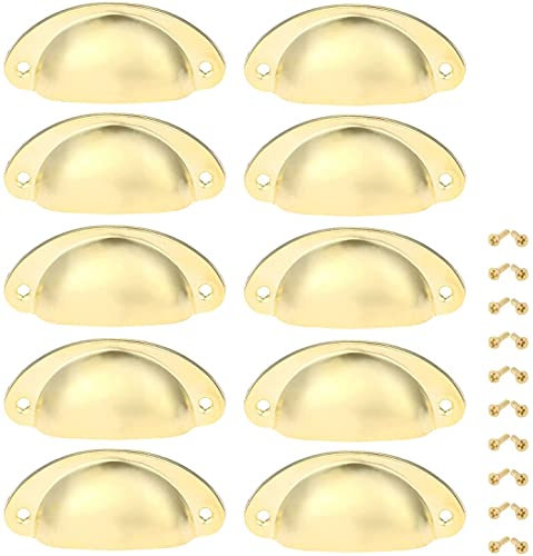 Yetaha 10PCS Gold Cupboard Handles,Cabinet Cup Pull Handle,82x35mm Drawer Shell Pull Handles, Vintage Antique Kitchen Cupboard Pulls Furniture Knob, Gold