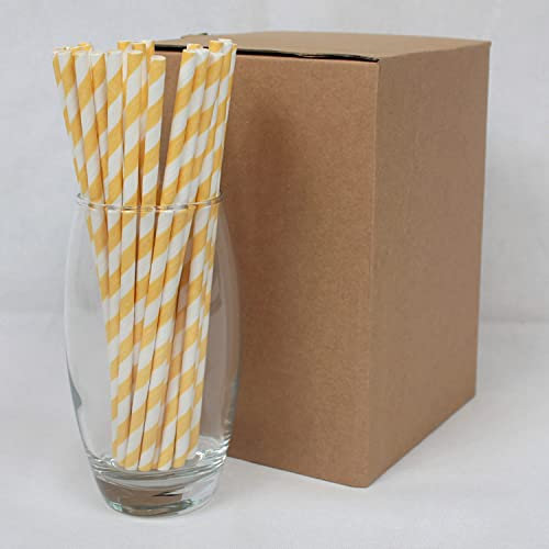 Yellow & White Striped Paper Straws (6mm x 200mm) - Pack Size 500 - FSC Certified/Food Safe/PFAS Free/Biodegradable/Eco-Friendly/Durable/Suitable for All Occasions