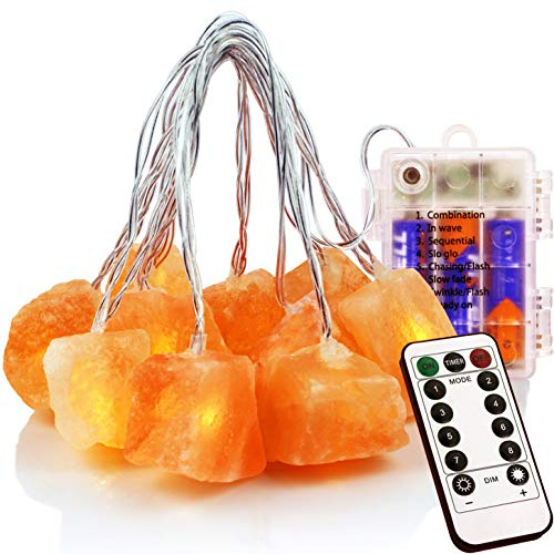 Himalayan Salt String Lights Remote Control(8Modes) with 3 AA Battery Natural Salt Block 10 LED lamp Beads Home Decoration