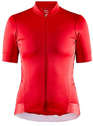 Craft CORE Essence Damen Fahrradtrikot S Bright Red – Funktionsshirt eng anliegend, atmungsaktiv & weich – Kurzarm Sportshirt mit Reißverschluss & Rückentaschen