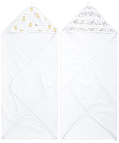 aden + anais essentials Kapuzenhandtuch für Jungen & Mädchen, weiches Baby Badetuch aus 100% Baumwolle, Wickelbadetuch-Set für Kinder, Kleinkinder & Säuglinge, 2er-Pack, Winnie + Friends