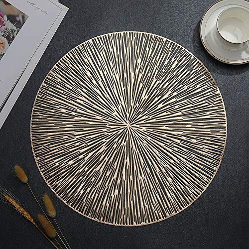 Hosoncovy 4 Pack Round Firework Decorative Placemats PVC Hollow Table Place Mats Heat Resistant Non-slip Dining Placemats for Home Kitchen (Gold)