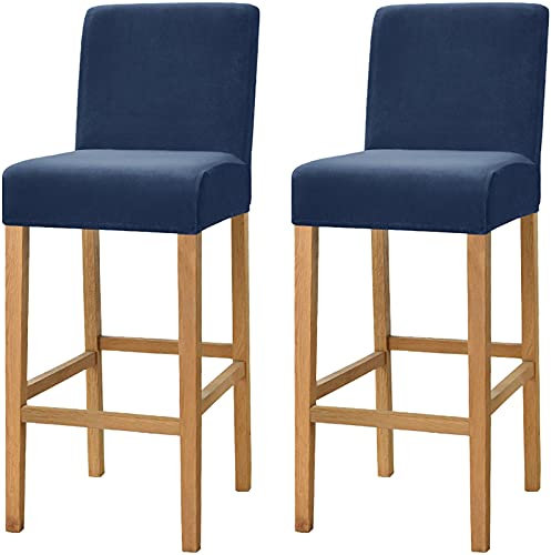 Dimatic Samt Plüsch Stuhl Abdeckung Theke Pub Bar Hocker Stuhl Slipcover für Esszimmer Cafe Barhocker Slipcover Möbelschutz Anti-Rutsch-Bezug mit elastischem Boden, 2er Set, Marineblau