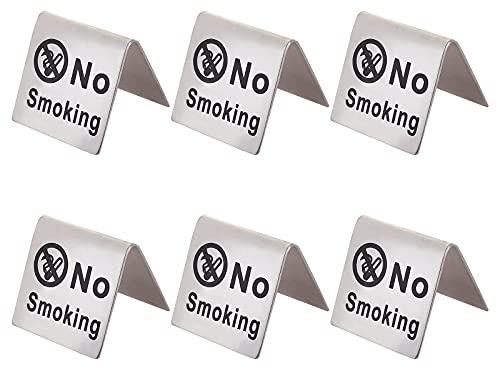 AHANDMAKER 6 Pcs Stainless Steel No Smoking Table Sign, Double Side No Smoking Signal Card Restaurant Non-Smoking Desk Logo Indicator for Rental Home Cabin Hotel Outside Seating Coffee Table Office