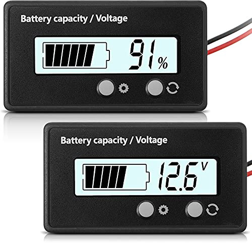 DC 12V 24V 36V 48V 60V 72V 84V Golf Cart Battery Meter with Alarm, Front Setting and Switch Key Battery Capacity Voltage Indicator Gauge Acid and Lithium ion Indicator(White)