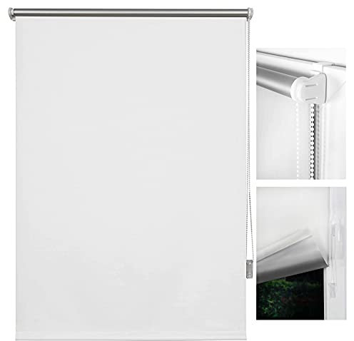 metablo Verdunkelungsrollo Klemmfix ohne Bohren Thermo Fensterrollo Rollo Seitenzugrollo Klemmrollo für Fenster & Tür Weiß 140x160 cm ohne Klemmträger