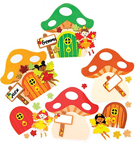 Baker Ross FE654 Autumn Fairy Door Kits - Pack of 4, Fairy Decorations for Children to Make Display, Creative Arts and Crafts Project for Kids, Brown,Green,Orange,Red