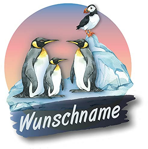 Samunshi® Pinguine Wandtattoo Türschild mit Name personalisierbar Kinderzimmer Türaufkleber Baby Wandaufkleber 20 x 20cm Pinguine