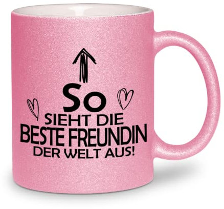 glitzertassen.de® | So sieht die beste Freundin der Welt aus | Tasse mit Glitzer | Geschenkidee | Rosé