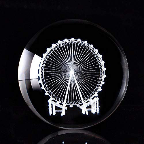 sararui Kristallkugel 60 / 80mm 3D Lasergraviertes Riesenrad Kristallkugel 3D Miniaturmodell Kugel Glas Globus Ornament Wohnkultur Zubehör Geschenke Kristall (Color : Only Crystal Ball, Size : 80mm)