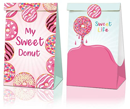 12 STÜCKE Donut Süßigkeiten Taschen Donut Themen Party Favor Taschen Donut Goodie Treat Taschen Süße Donut Papiertüten mit Aufklebern, Donut favors bags Geburtstagsfeierbedarf