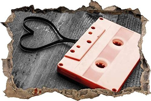 Gougeltd Wandtattoo - Wandbild Wanddurchbruch - Retro-Kassette mit Herz - Aufkleber für die Wand Wanddeko fürs Kinderzimmer- Wanddekoration 56x84cm